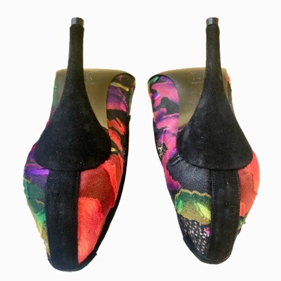 Adige Paris Vintage 80's Pump Heels MESH Fabric Patches Suede Spain sz 8 - Picture 10 of 15